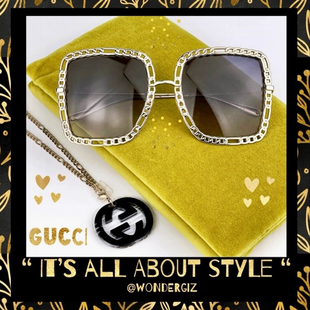NWT Gucci Authentic Gold & Gray Gradient Rectangle Metal Women Sunglasses - Picture 3 of 4